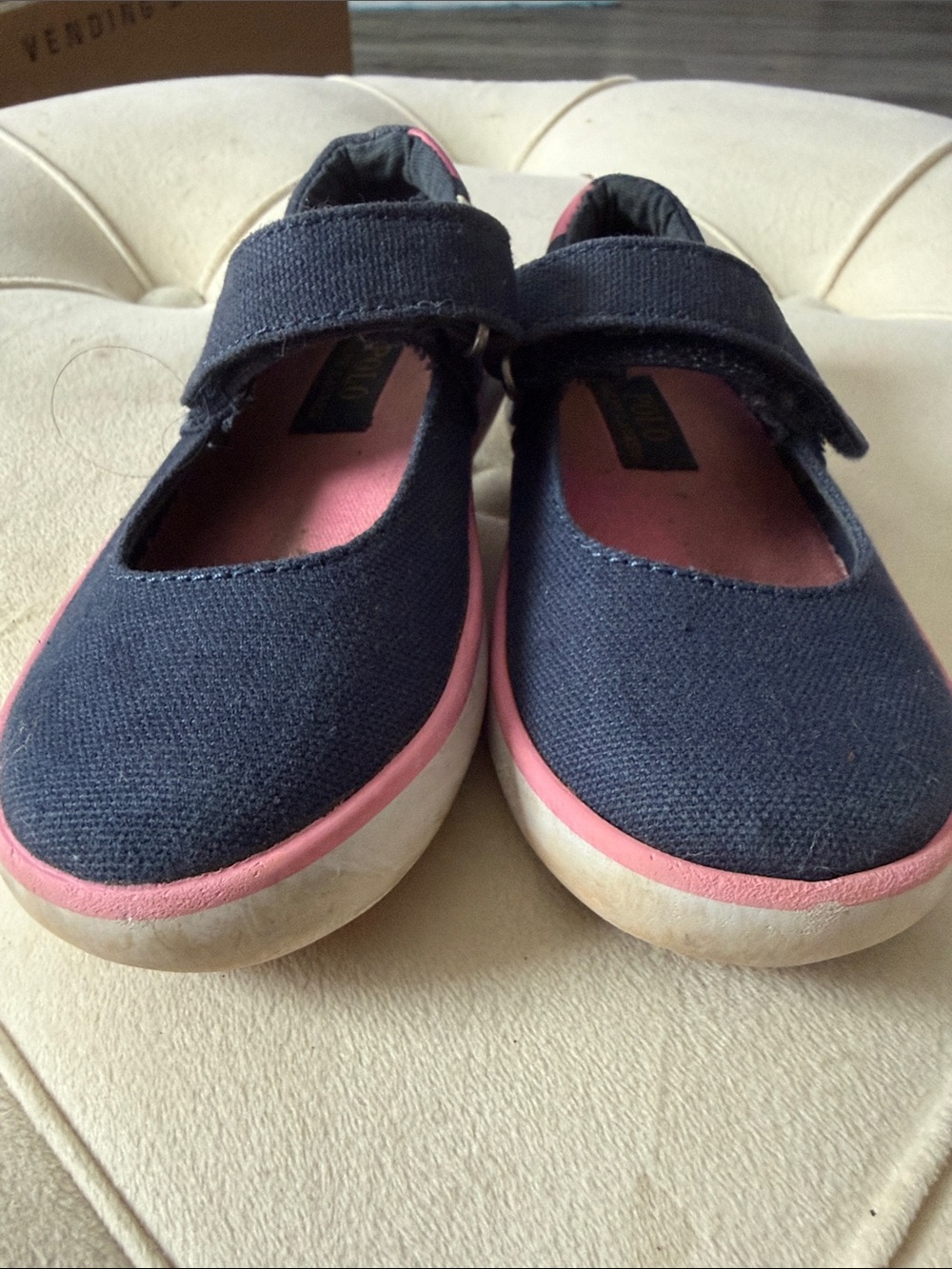 Ralph Lauren Navy Canvas Mary Jane Shoes with Pink Trim